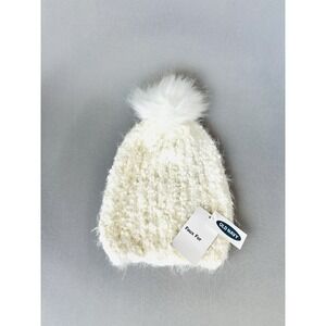 Old Navy Faux Fur Women's Beanie Winter Hat With Pom White NEW With Tags